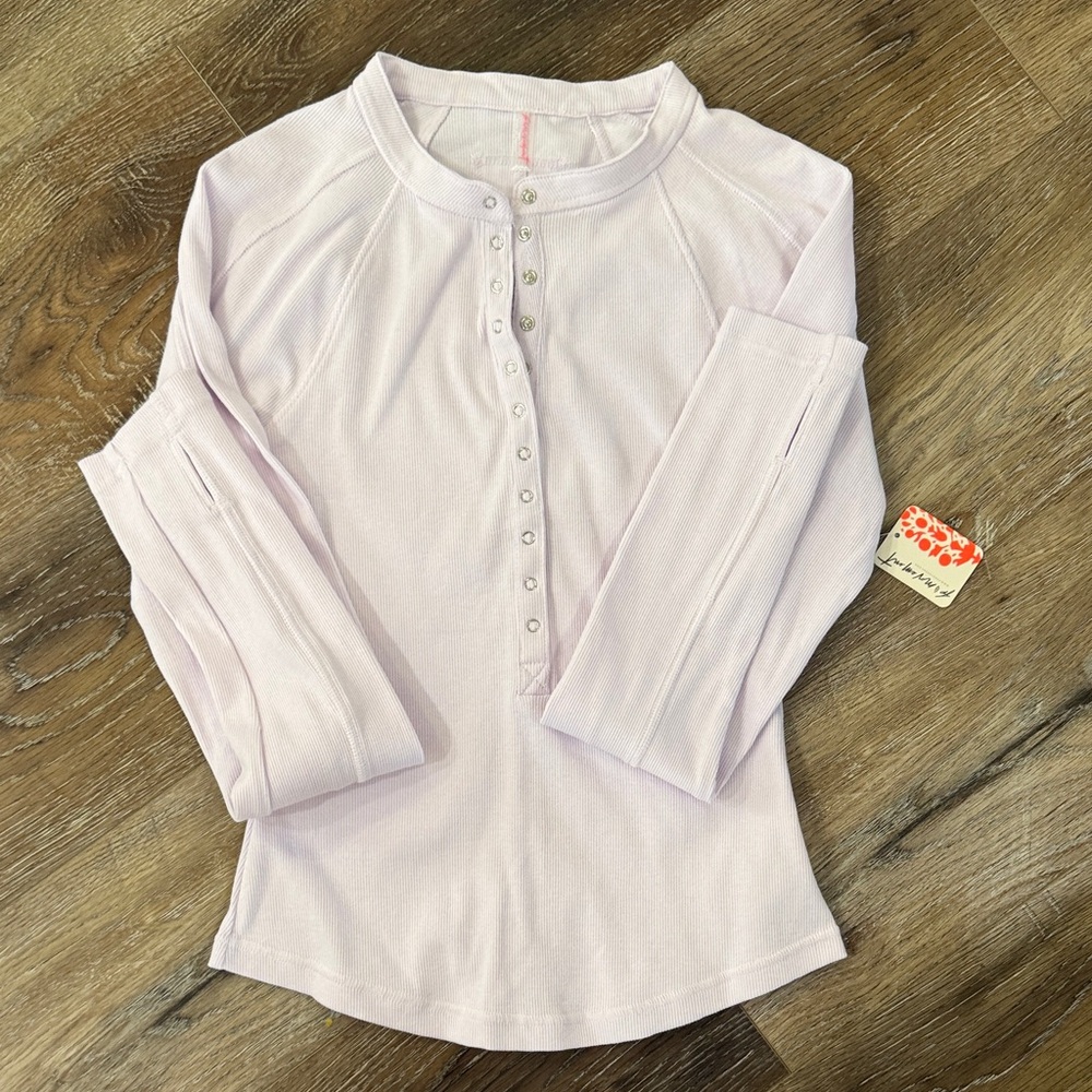 Free People Light Purple Long Sleeve Henley Top, Womens Size M fitted look